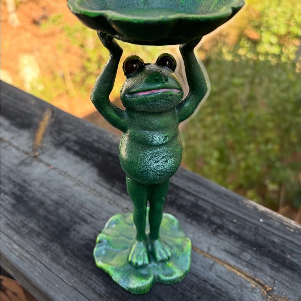 Green Frog Figurine Trinket Dish Candle Holder  cast iron